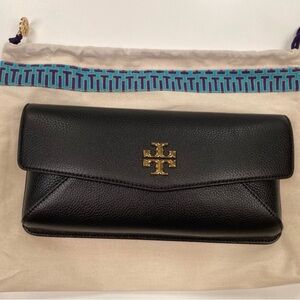 Tory Burch Black Clutch with Gold Emblem